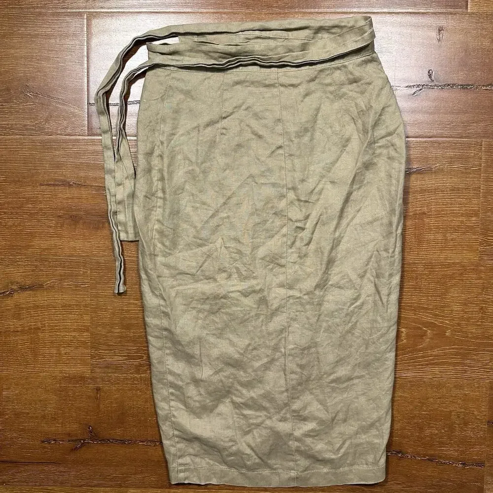 Reformation Wrap Skirt Women S Brown 100% Linen Full Tie Wrap USA Chic Glam City